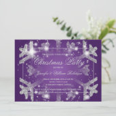 Silver Glitter Snowflake Xmas Holiday Party Paarse Kaart (Staand voorkant)