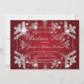 Silver Glitter Snowflake Xmas Holiday Party Rood Kaart (Voorkant)