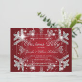 Silver Glitter Snowflake Xmas Holiday Party Rood Kaart (Staand voorkant)