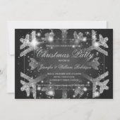 Silver Glitter Snowflake Xmas Holiday Party Zwart Kaart (Voorkant)