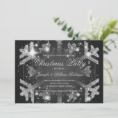 Silver Glitter Snowflake Xmas Holiday Party Zwart Kaart (Staand voorkant)