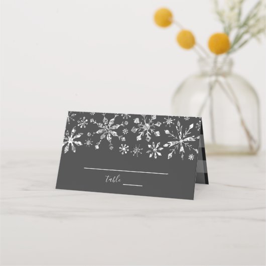 Silver Glitter Snowflakes Winter Wedding Plaatskaartje (Voorkant)