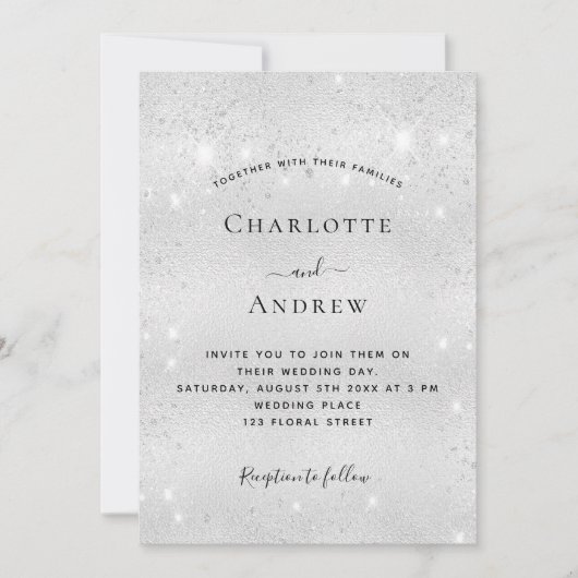 Silver glitter social media QR code bruiloft Kaart (Voorkant)