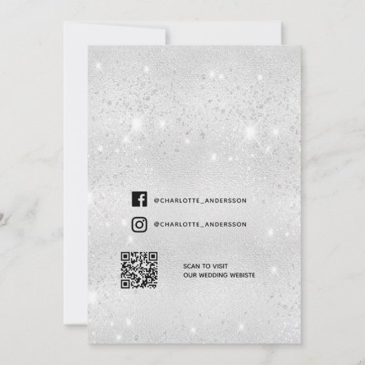 Silver glitter social media QR code bruiloft Kaart (Achterkant)