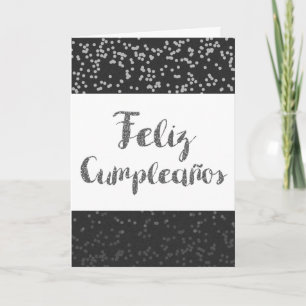 Silver Glitter Spanish Birthday Kaart