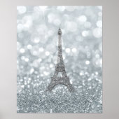 Silver Glitter Sparkle Bling Eiffel Tower Glam Poster (Voorkant)
