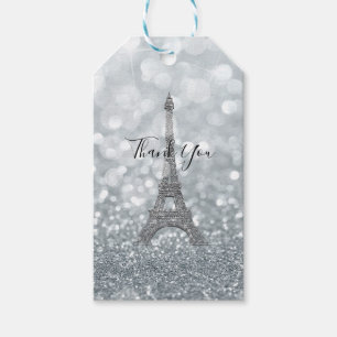 Silver Glitter Sparkle Bling Eiffel Tower Party Cadeaulabel