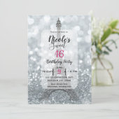 Silver Glitter Sparkle Bling Eiffel Tower Party Kaart (Staand voorkant)