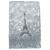 Silver Glitter Sparkle Bling Eiffel Tower Party Medium Cadeauzakje (Voorkant)