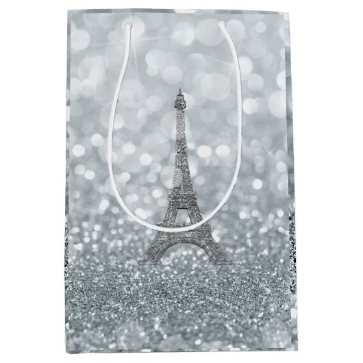 Silver Glitter Sparkle Bling Eiffel Tower Party Medium Cadeauzakje (Voorkant)