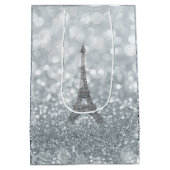 Silver Glitter Sparkle Bling Eiffel Tower Party Medium Cadeauzakje (Achterkant)