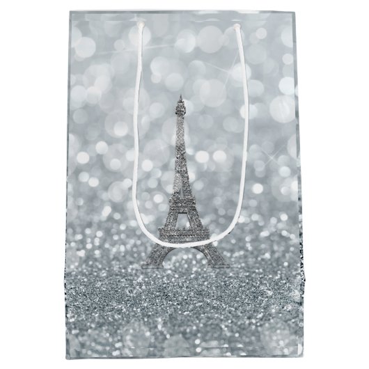 Silver Glitter Sparkle Bling Eiffel Tower Party Medium Cadeauzakje (Achterkant)