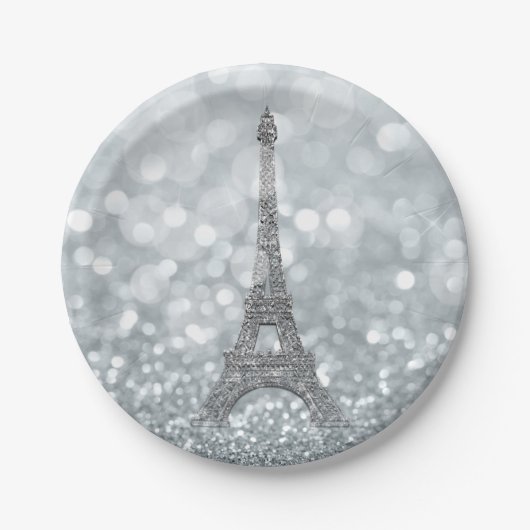 Silver Glitter Sparkle Bling Eiffel Tower Party Papieren Bordje (Voorkant)