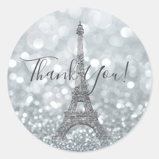 Silver Glitter Sparkle Bling Eiffel Tower Party Ronde Sticker (Voorkant)