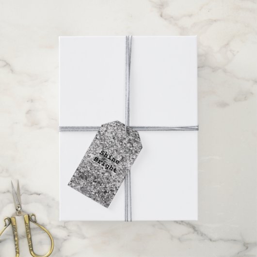 Silver Glitter Sparkle Cadeaulabel (Met Touw)