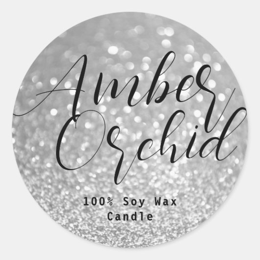 Silver Glitter Sparkle Crystal Bokeh Candle Labels (Voorkant)