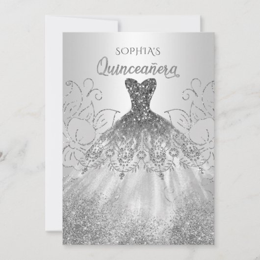 Silver Glitter Sparkle Dress Quinceañera Quince Kaart (Voorkant)