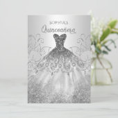 Silver Glitter Sparkle Dress Quinceañera Quince Kaart (Staand voorkant)