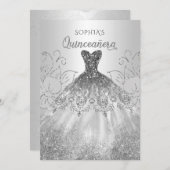 Silver Glitter Sparkle Dress Quinceañera Quince Kaart (Voorkant / Achterkant)