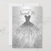 Silver Glitter Sparkle Dress Sweet 16-jarig Kaart (Voorkant)