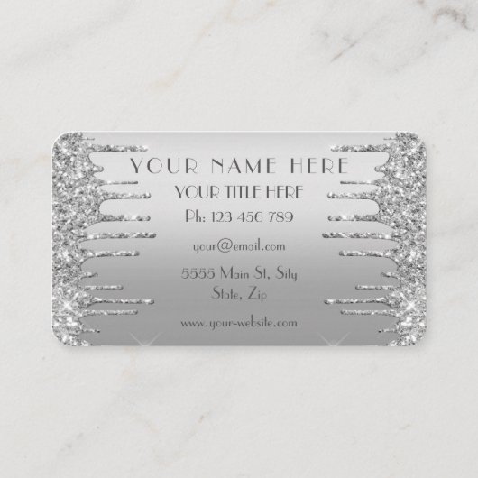 Silver Glitter Sparkle drijft Moderne Visitekaartj Visitekaartje (Achterkant)