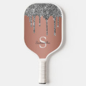 Silver Glitter Sparkle drijft Roos Gold Monogram Pickleball Paddle (Achterkant)