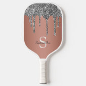 Silver Glitter Sparkle drijft Roos Gold Monogram Pickleball Paddle (Voorkant)