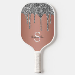 Silver Glitter Sparkle drijft Roos Gold Monogram Pickleball Paddle