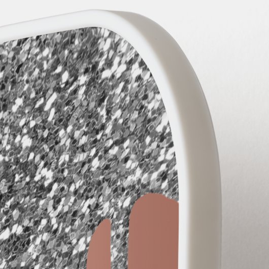 Silver Glitter Sparkle drijft Roos Gold Monogram Pickleball Paddle (Links Detail)