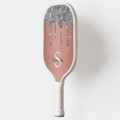 Silver Glitter Sparkle drijft Roos Gold Monogram Pickleball Paddle (Links)
