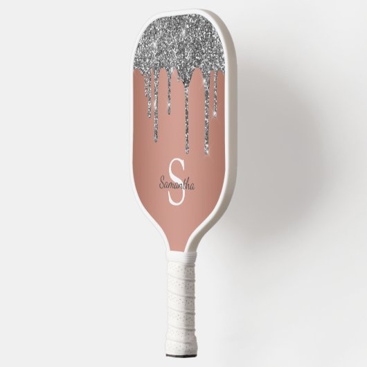 Silver Glitter Sparkle drijft Roos Gold Monogram Pickleball Paddle (Links)