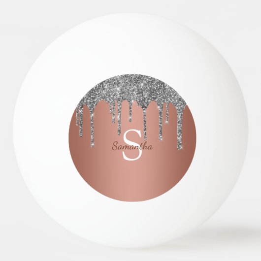 Silver Glitter Sparkle drijft Roos Gold Monogram Pingpongbal (Voorkant)
