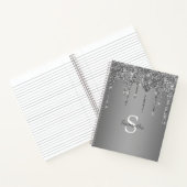 Silver Glitter Sparkle Drip Folie Monogram Naam Notitieboek (Binnen)
