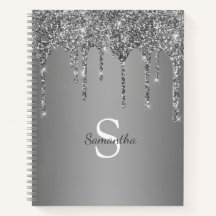 Silver Glitter Sparkle Drip Folie Monogram Naam