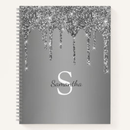 Silver Glitter Sparkle Drip Folie Monogram Naam Notitieboek