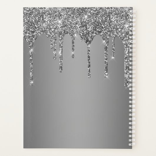 Silver Glitter Sparkle Drip Folie Monogram Naam Planner (Achterkant)