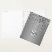 Silver Glitter Sparkle Drip Folie Monogram Naam Planner (Display)