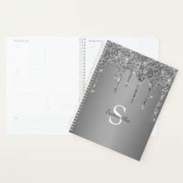 Silver Glitter Sparkle Drip Folie Monogram Naam Planner