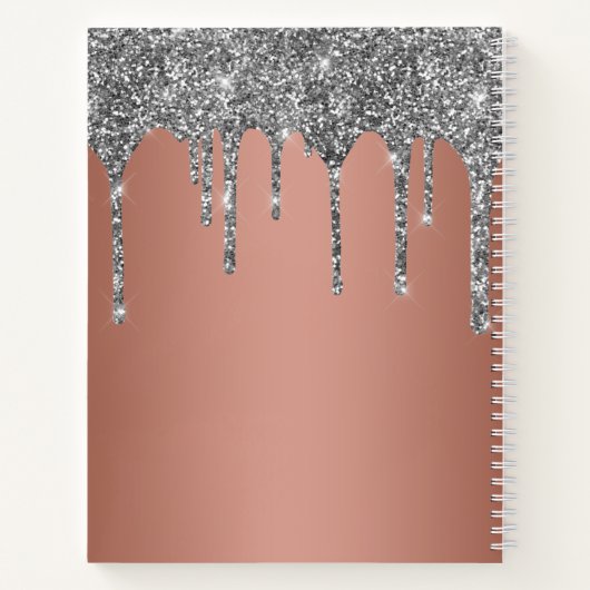 Silver Glitter Sparkle Drip Roos Gold Monogram Notitieboek (Achterkant)