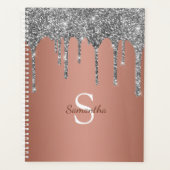 Silver Glitter Sparkle Drip Roos Gold Monogram Planner (Voorkant)
