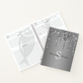 Silver Glitter Sparkle Drips Folie Monogram Recept Notitieboek