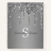 Silver Glitter Sparkle Drips Folie Monogram Recept Notitieboek (Voorkant)