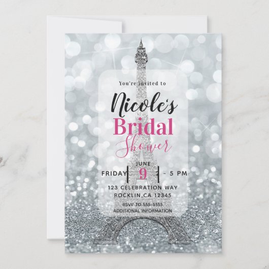 Silver Glitter Sparkle Eiffel Tower Vrijgezellenfe Kaart (Voorkant)