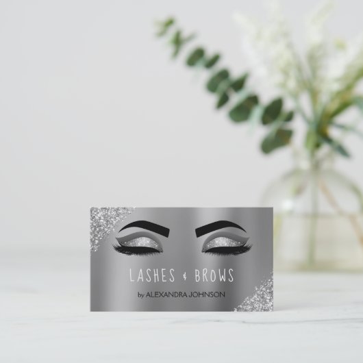 Silver Glitter Sparkle Eyelashes Lashes Brows Visitekaartje (Staand voorkant)
