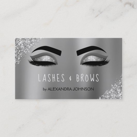 Silver Glitter Sparkle Eyelashes Lashes Brows Visitekaartje (Voorkant)