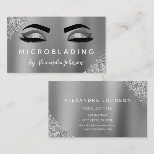 Silver Glitter Sparkle Eyelashes Microblading Visitekaartje (Voorkant / Achterkant)