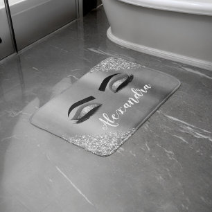 Silver Glitter Sparkle Eyelashes Monogram Naam Badmat
