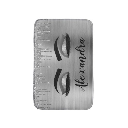 Silver Glitter Sparkle Eyelashes Monogram Naam Badmat (Voorkant Verticaal)