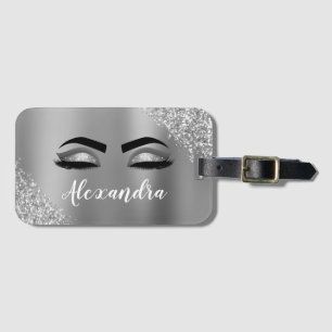 Silver Glitter Sparkle Eyelashes Monogram Naam Bagagelabel