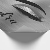 Silver Glitter Sparkle Eyelashes Monogram Naam Cadeaupapier (Hoek)